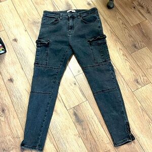 Zara Black Slim Cargo Jeans Size 32 #615